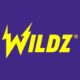Edessä on nettikasino Wildzin logo. Logo on väriltään keltainen. Tausta on Wildzin brändin mukaisesti vaalean violettia.