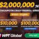 WPT Globalin jättimäisen kahden miljoonan dollarin ilmaisturnaussarjan mainostekstit popcornikulhon ja jäätelökipin välissä ruskealla taustalla