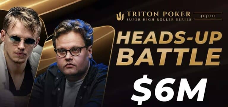 Ossi Ketola ja Elias Talvitie ovat oikeassa nurkassa ja vasemmalla lukee teskti: Heads-up battle 6 miljoonaa dollaria