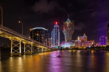 Aasian mantereen uhkapelipääkaupunki, Kiinan itsehallinnollinen osa Macao ja sen siluetti