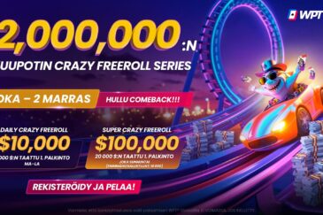 Piiretty auto ajaa vuoristoradalla. Auton kyydissä on hai, jolla on kädet pystyssä. Vuoristoradan vieressä on iso setelikasa.