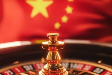 Kiinan lippu, jonka edessä on ruletti