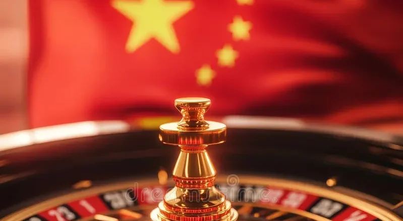 Kiinan lippu, jonka edessä on ruletti