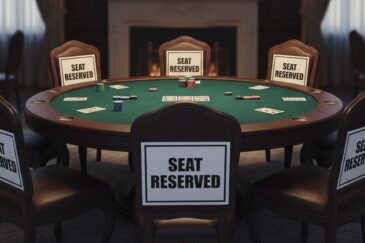 Kuvituskuva, jossa on tyhjä pokeripöytä jossa kaikki paikat on varattu.