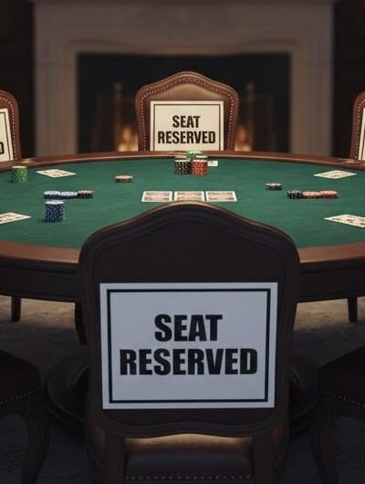 Kuvituskuva, jossa on tyhjä pokeripöytä jossa kaikki paikat on varattu.