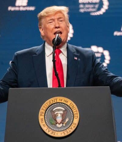 U.S. President Donald Trump at the 101st American Farm Bureau Federation (AFBF) Annual Convention and Trade Show on Jan 19, 2020, in Austin, TX.