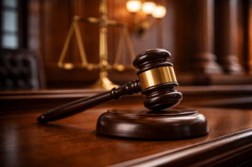 Oikeussalin pöydällä tuomarin nuija