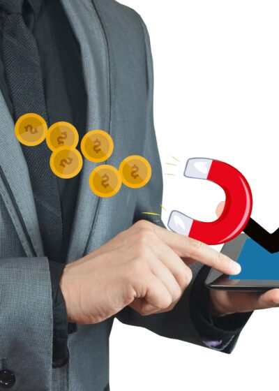 Kuvassa puhelimesta nouseva mies vie magneetilla rahaa, harmaatakkiselta käyttäjältä.