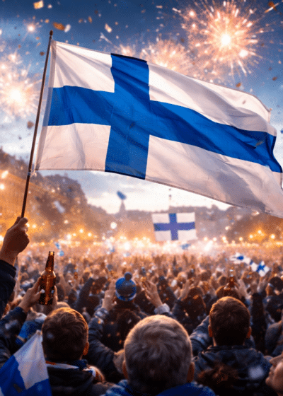 Suomi senaatintori Suomen lippuja liehumassa