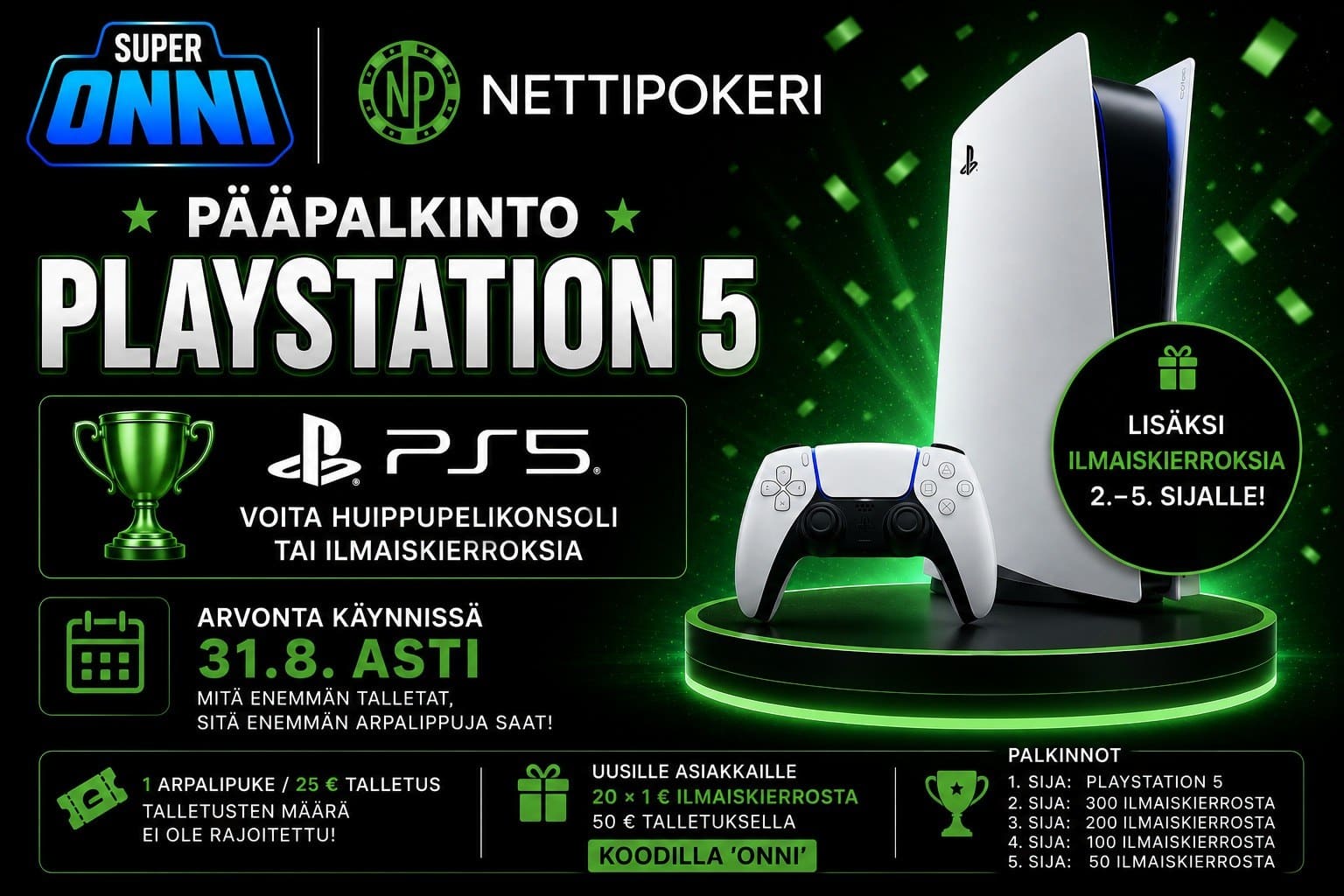 SuperOnni-kasinoarvonta Nettipokerissa – pääpalkintona PlayStation 5, arvonta käynnissä 31.8. asti